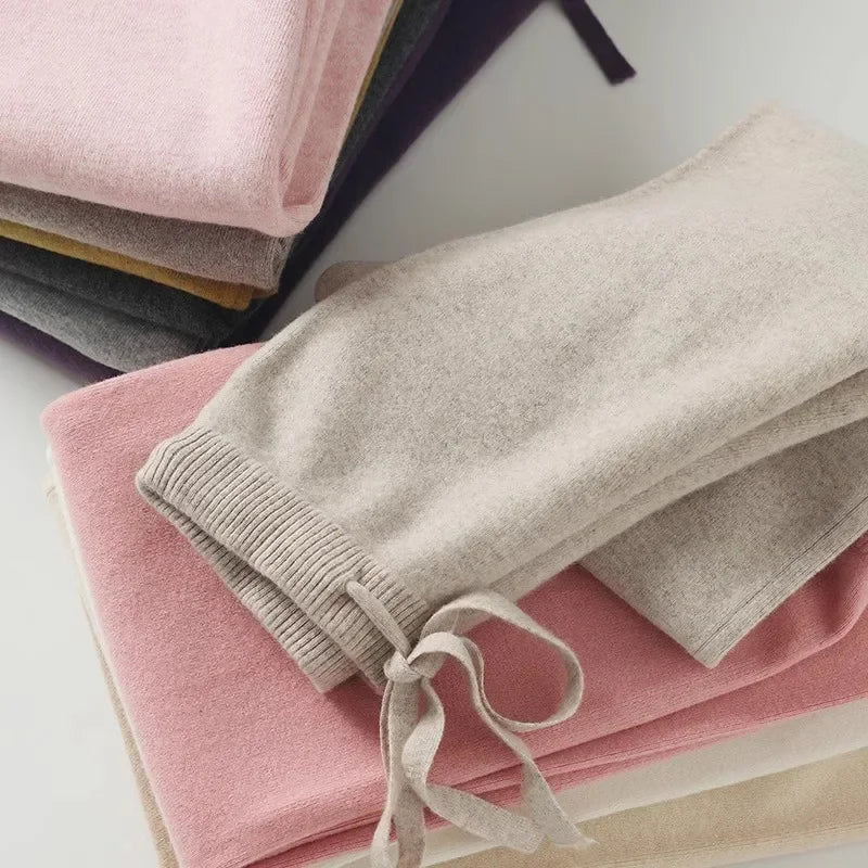 Wool Knitted Wide-Leg Pants for Women Loose Leisure All-Matching Soft Glutinous Thickened Straight Long Pants for Outer Wear