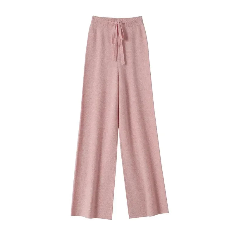 Wool Knitted Wide-Leg Pants for Women Loose Leisure All-Matching Soft Glutinous Thickened Straight Long Pants for Outer Wear