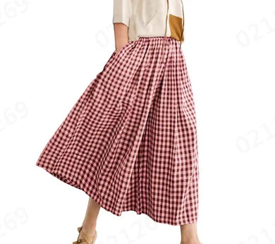 Checkered Culotte High-Waist Pleated Pants
