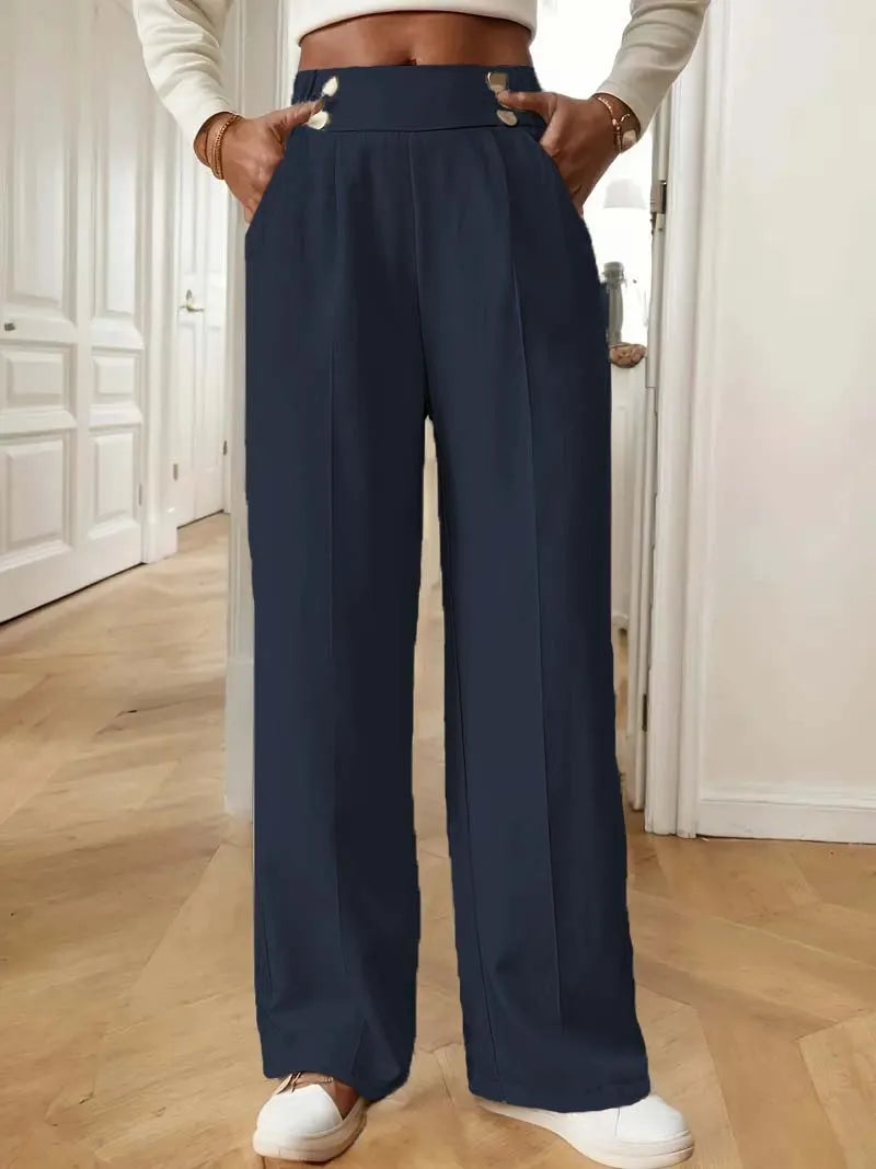 Women's High Waist Wide Leg Pants - 2025 New Flowy Floor-Length Trousers, Minimalist Straight Fit Lounge Pants with Elastic Wais