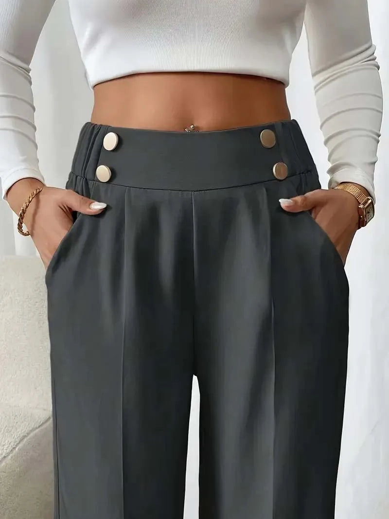 Women's High Waist Wide Leg Pants - 2025 New Flowy Floor-Length Trousers, Minimalist Straight Fit Lounge Pants with Elastic Wais