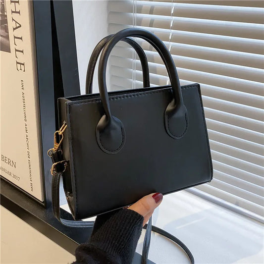 Elegant Black Handbag with Dual Handles, Chic Crossbody Bag, Retro Stylish Tote Small Bag for Women Girls Daily Use, Work, Party