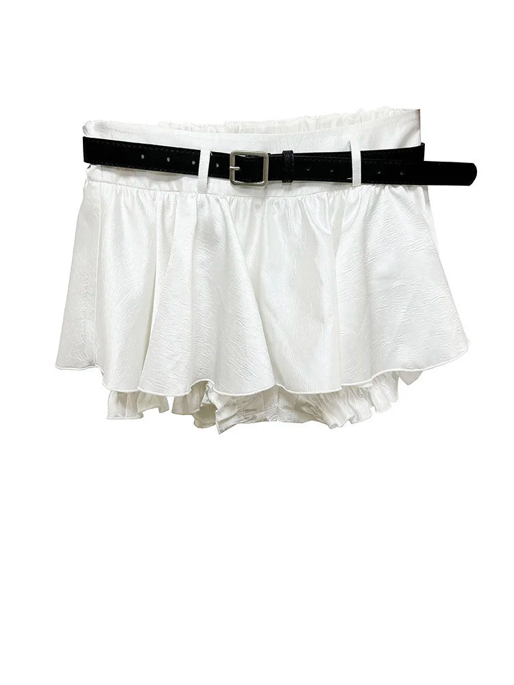 Elegant Ruffled and Spliced Mini Half-Skirt