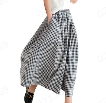 Checkered Culotte High-Waist Pleated Pants