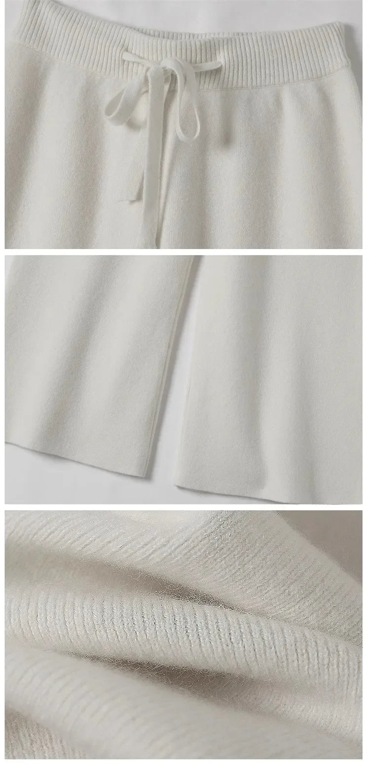 Wool Knitted Wide-Leg Pants for Women Loose Leisure All-Matching Soft Glutinous Thickened Straight Long Pants for Outer Wear